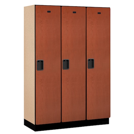 Salsbury Industries 1 Tier Designer Locker, 54"Wx76"Hx18"D, 3 Door, Cherry 18-21368CHE